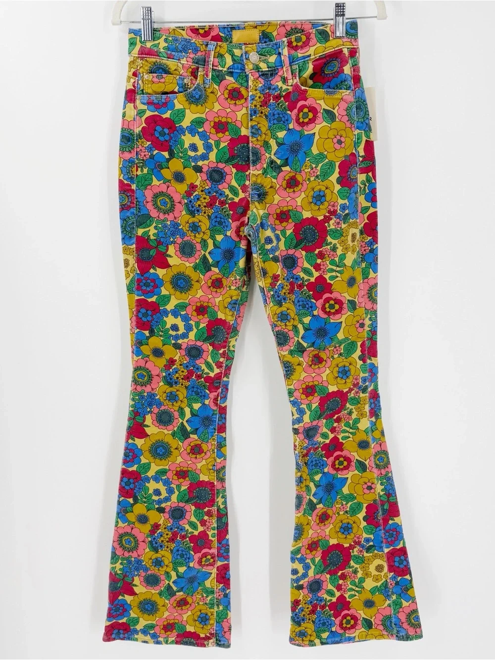 NWT MOTHER High Waisted Weekender Skimp Corduroy In Track And Flower Fields 27